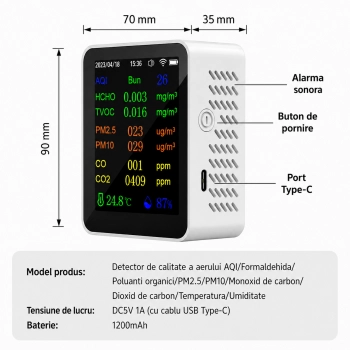 Detector de calitate a aerului Tuya WiFi 10-in-1